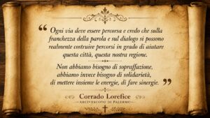 Citazione dell'Arcivescovo Corrado Lorefice sul dialogo tra comunità, famiglie e territorio