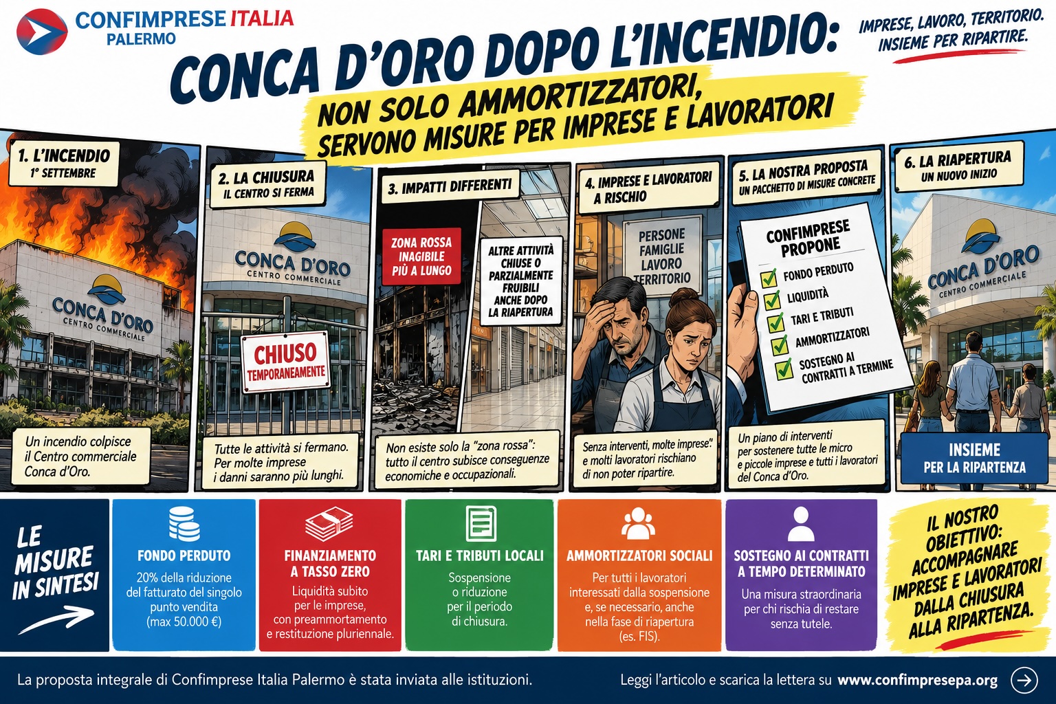 Conca d'Oro dopo l'incendio, le misure proposte da Confimprese per imprese e lavoratori