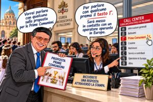 Vignetta sul confronto per le Prime Comunioni a Palermo e sulla richiesta di dialogo con la Curia