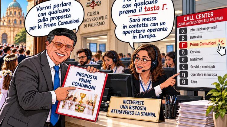 Vignetta sul confronto per le Prime Comunioni a Palermo e sulla richiesta di dialogo con la Curia